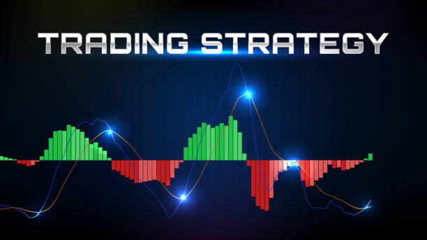 abstrakcyjne tło obrotu giełdowym wskaźnikiem macd wykres analizy technicznej z wykresem wolumenu giełdowego - oscillator stock illustrations