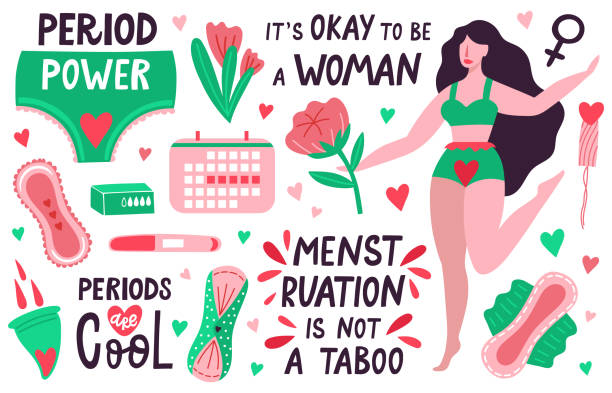 ilustrações, clipart, desenhos animados e ícones de períodos femininos. ferramentas de higiene menstrual, copo de período, almofada sanitária, calendário de períodos. conjunto de ilustração vetorial de proteção menstrual feminina - tampon menstruation sanitary female