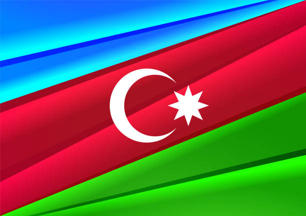 istock Azerbaijan anniversary greetings card with blue-red-green flag. An eight-pointed star and a crescent are placed in the center of the flag on the red stripe 1280283821