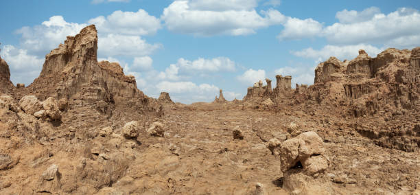 Rock city in Danakil depression, Ethiopia, Africa impressive rock formations rise in the Danakil depression like stone rock city. Landscape like Moonscape, Danakil depression, Ethiopia, Africa dallol ethiopia stock pictures, royalty-free photos & images