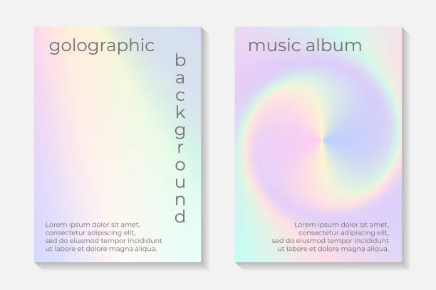 Holographic or rainbow backgrounds. Modern abstract card templates for flyer or poster with holographic or rainbow background. holographic stock illustrations