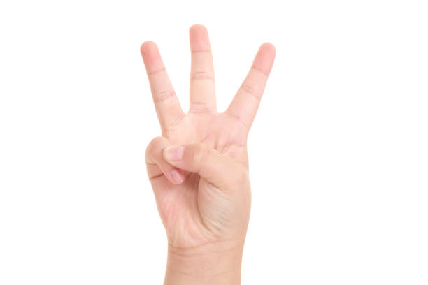 istock Boy hand show three finger symbol on isolated white background for graphic designer. 1280287232