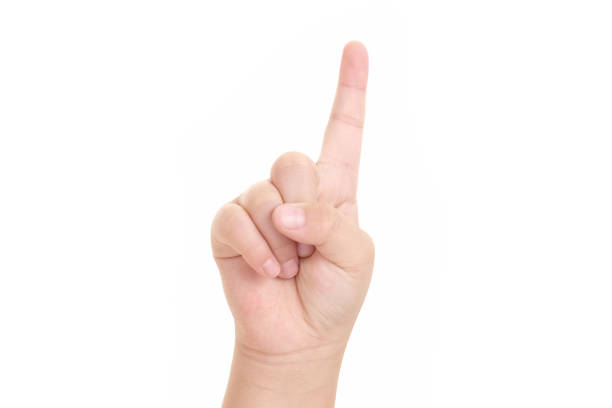 istock image of boy's finger pointing  isolated on white background. 1280287239