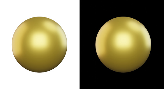 3D Gold Color Sphere Shape Template White and Black Background.