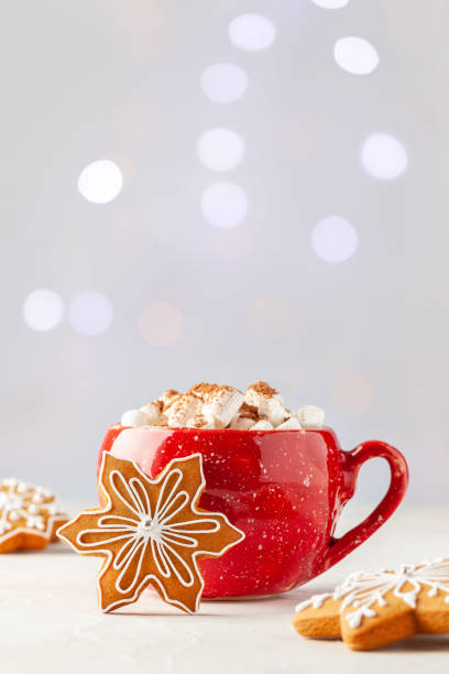 Hot chocolate and Christmas cookie stock photo