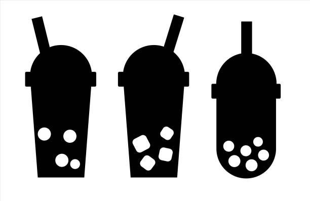 Cocktail icons. Bubble tea. Drinks in glasses with a straw Cocktail icons. Bubble tea. Drinks in glasses with a straw. Isolated on white background. milk tea logo stock illustrations