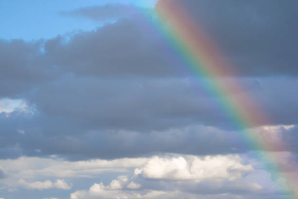 istock Rainbow formed after rain with clouds and blue sky in the background 1280296343