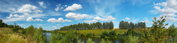 istock Bright summer panoramic landscape with beautiful lake and green hills 1280296872