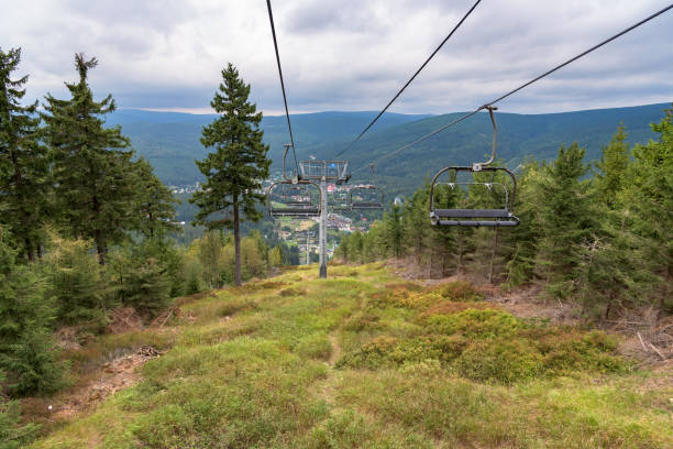 Summer view of ski lift on Certova mountain in Harrachov, Czech Republic