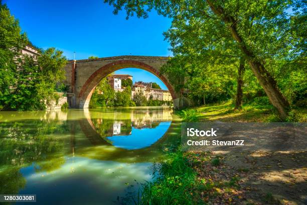 Ponte Della Concordia Roman Bridge And River Metauro Fossombrone Marche Italy Stock Photo - Download Image Now