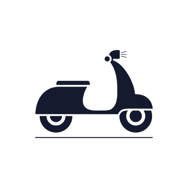 Moped black icon. Moped black icon. Scooter outline symbol. Vector illustration isolated on white. moped stock illustrations