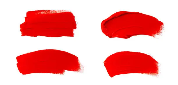 Photo of Oil paint spot isolated on white background. Collection of abstract acrylic brush strokes.