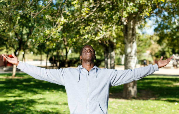 istock Athletic male man standing and spread his hands to the sides 1280304672