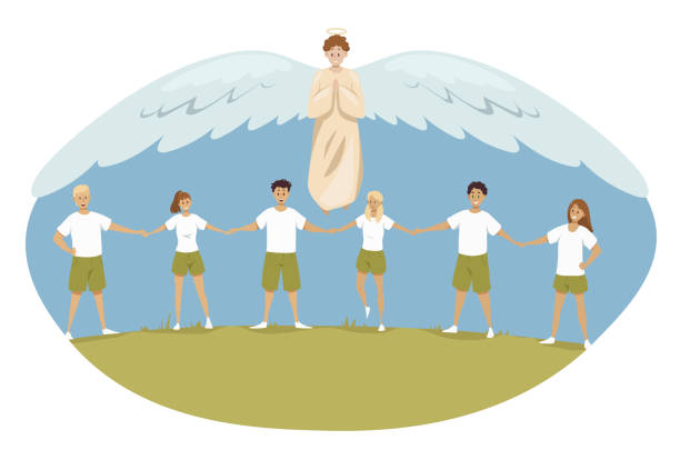 보호, 스포츠, 교육, 지원, 종교, 기독교 개념 - bible youth organization teenager christianity stock illustrations