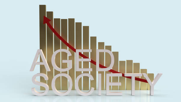 aged society word and chart on blue background for society content 3d rendering.