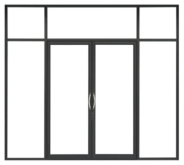 istock Real black modern aluminium glass door 1280321319