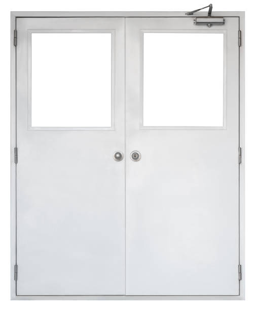 istock Metal door with square window 1280322210
