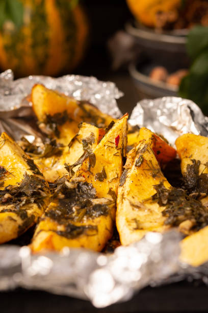 istock Baked pumpkin with dill and parsley, spices 1280325850