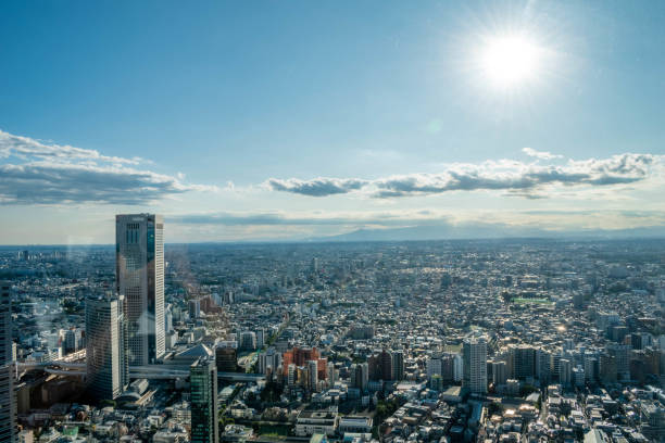 tokio, japón ciudad skyline - tokyo tower shinjuku ward tokyo prefecture communications tower fotografías e imágenes de stock