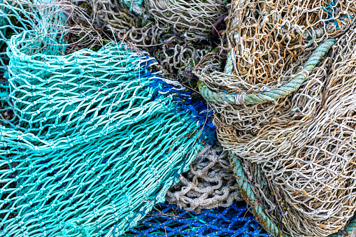 Background with fishing ropes in blue