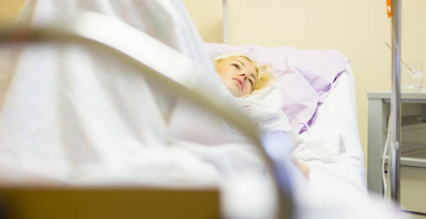 istock Midsection Of Woman Lying On Bed 1280331345