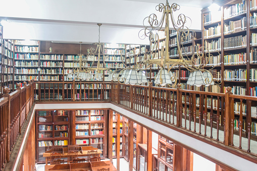 Havana - CUB; March 02, 2020: Interior of a library in Catholic educational institutes in Havana, Cuba. After the National Library of Cuba, these libraries keep the most important collections of Cuban books.
