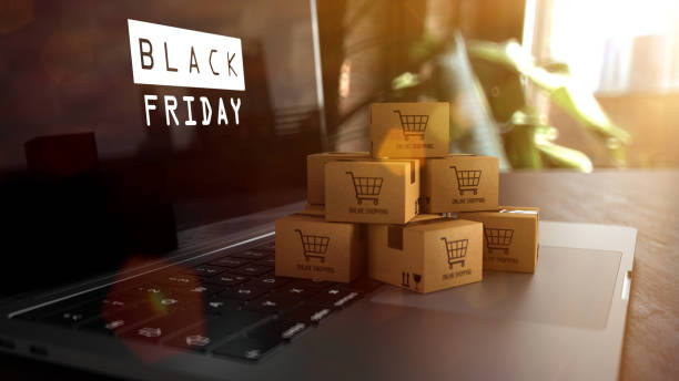 notebook black friday pacchi shopping online - black friday foto e immagini stock