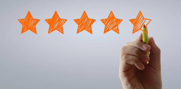 Hand draw five star rating. evaluation review concepts stock photo