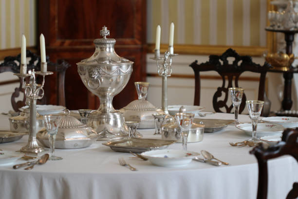 Old silver tableware stock photo