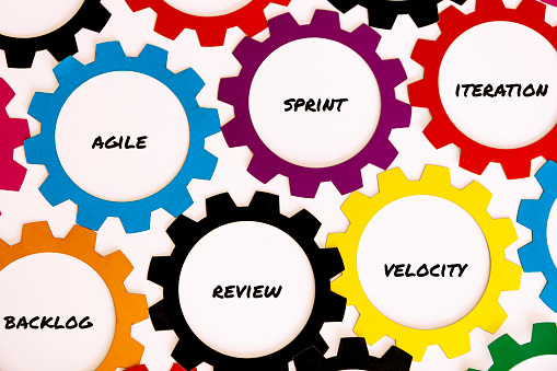 Colored gears on white. Agile methodology.