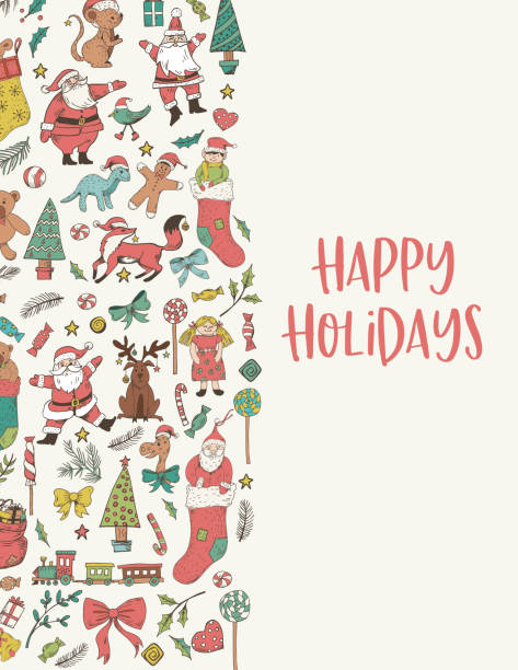 дудл рождественская открытка шаблон - bird christmas holly christmas stocking stock illustrations