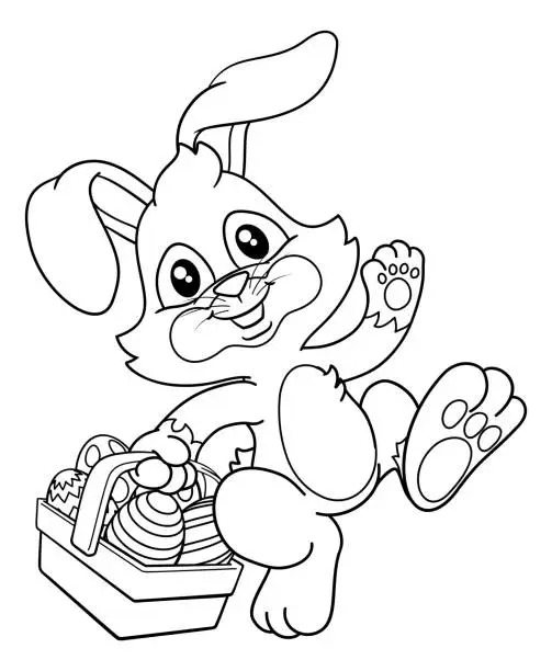 Vector illustration of Easter Bunny Rabbit Eggs Basket Cartoon