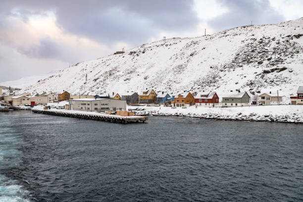 The Harbour and Town of Havoysund, Norway in winter - Feb 28 2019
