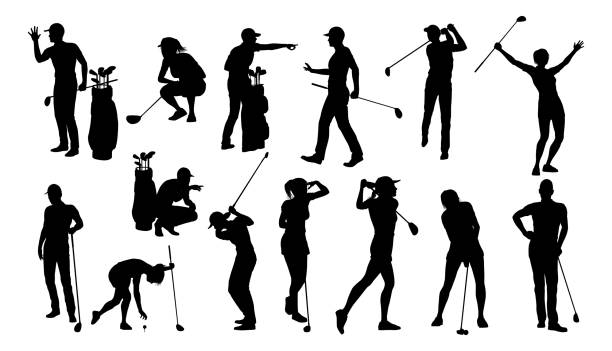 Golfer Golf Sports People Silhouette Set A set of golfer sports people playing golf in various poses golfer stock illustrations