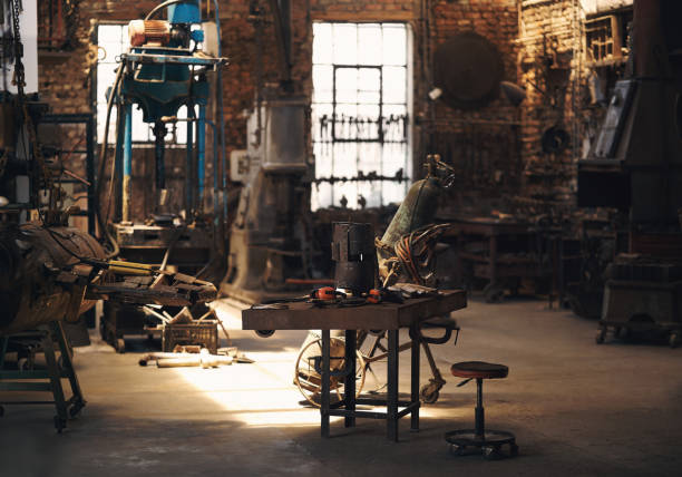 The home of handcraft Shot of an empty work room at a foundry blacksmith shop photos stock pictures, royalty-free photos & images