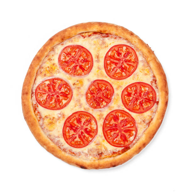 istock Top view of round pizza isolated on white 1280336559