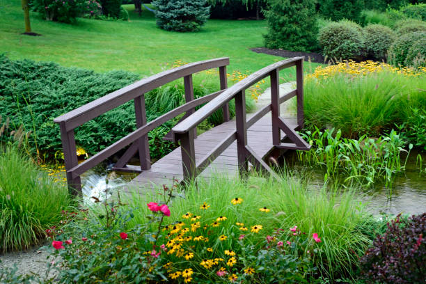Walking Path bridge with flowers-Howard County Indiana