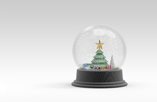 Christmas snow globes with reindeer figures inside, festive holiday decor