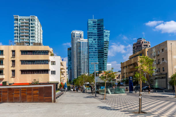 vue panoramique du quartier financier du centre-ville à tel aviv yafo, israël - rothschild photos et images de collection