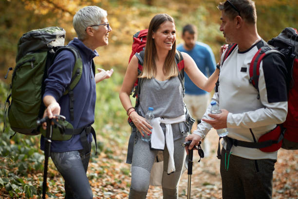 istock Friends in a good mood at hiking 1280345021