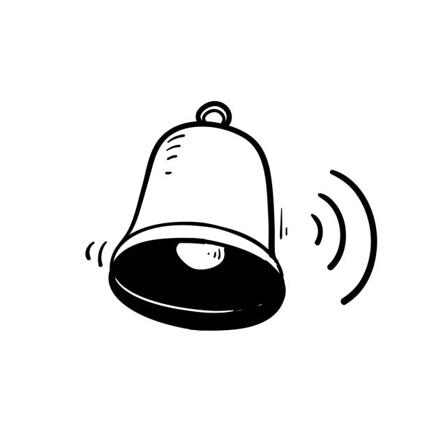 prosty zestaw dzwonek powiadomienie związane vector line ikony. z ręcznie rysowane doodle ręcznie rysunek styl stylu izolowane - old fashioned bell doorbell drawing stock illustrations