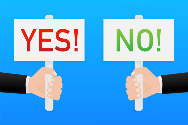 istock Hand holding placard yes and no. Vector stock illustration. 1280351810