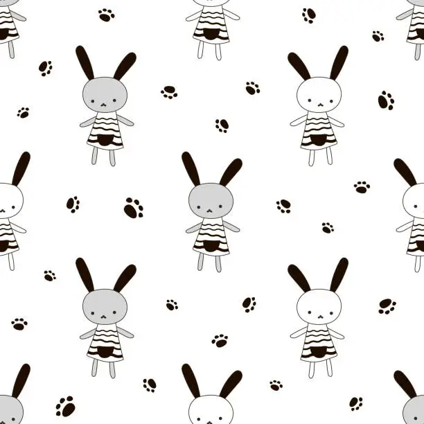 Vector illustration of Vector seamless pattern with hand-drawn rabbit