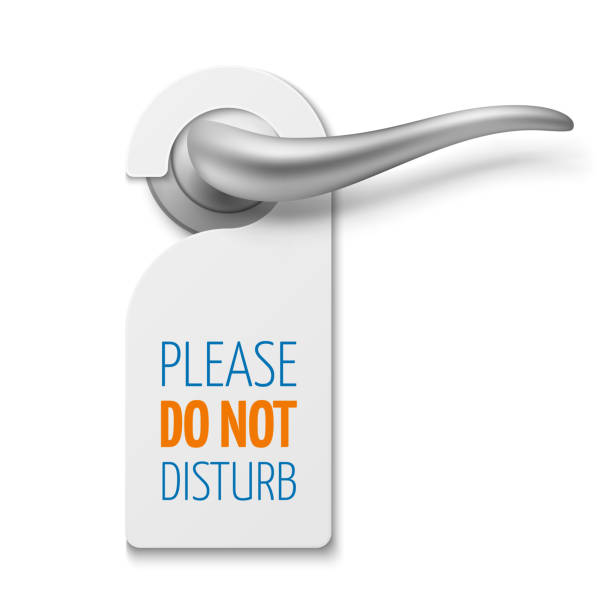 silber realistische türgriff mit nicht stören weiße leere vektorzeichen - do not disturb sign illustrations stock-grafiken, -clipart, -cartoons und -symbole