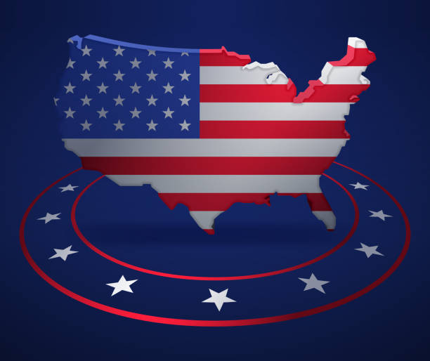 United States Patriotic Political Map United States patriotic politics stars and stripes 3d shape. dnc stock illustrations