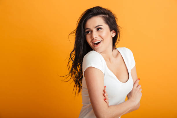 istock Beautiful young woman standing isolated 1280355162