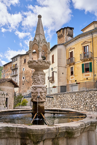Medieval village with 13. century fountain in Piazza del Popolo.