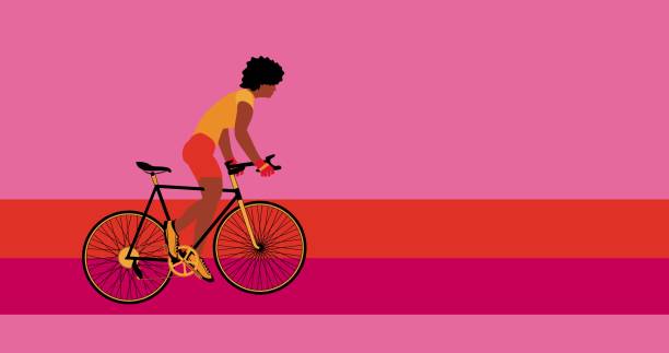 istock African American cyclist is riding bicycle on the pink background.Cartoon , flat design 1280360686