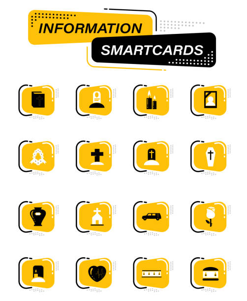 Funeral service icons set Funeral service color vector icons on information smart cards for user interface design funeral home logo stock illustrations
