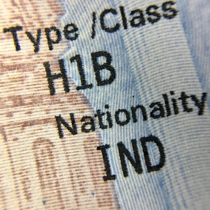 H1B temporary work visa page of Indian national
